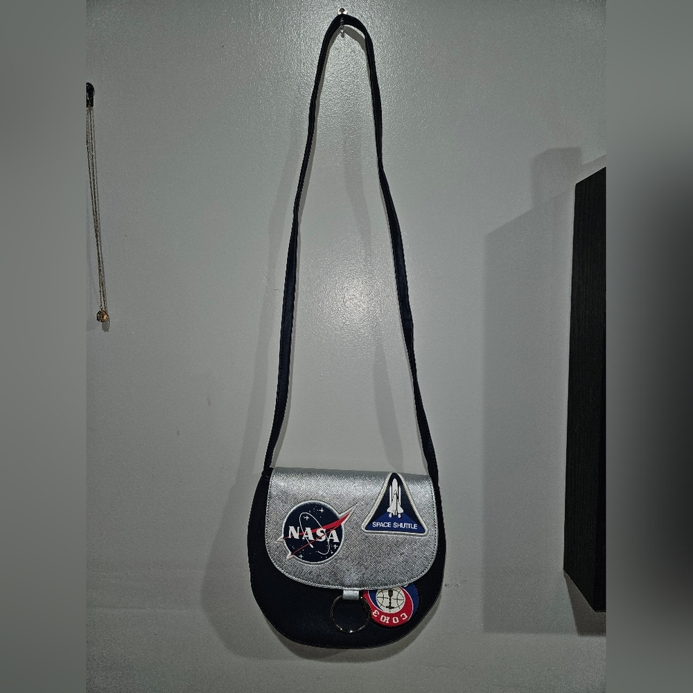 NASA Themed Navy Blue and Silver Crossbody Bag